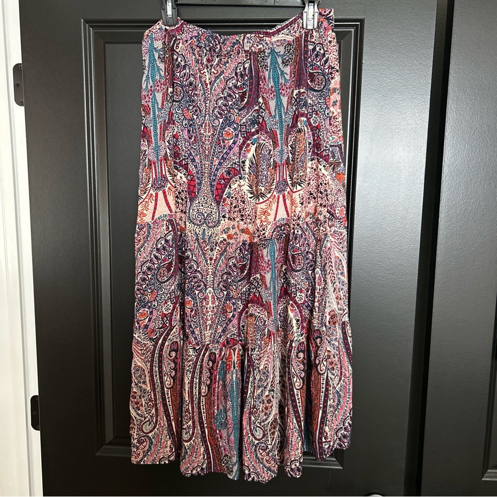 Philosophy Colorful rose paisley print viscose tiered skirt NWT XL